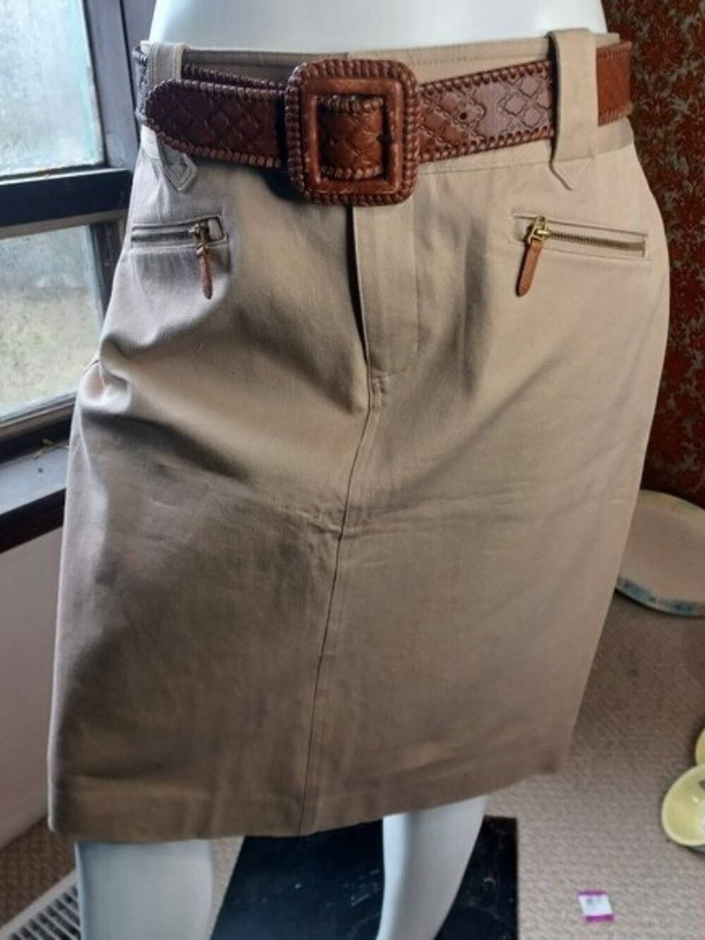 Lauren Ralph Lauren cotton chinois skirt with leather details 8